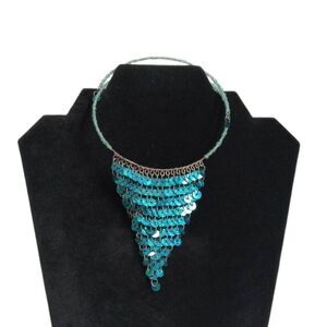 Relativity Blue & Silver Beaded Sequined Bib Style  Memory Wire Choker Necklace